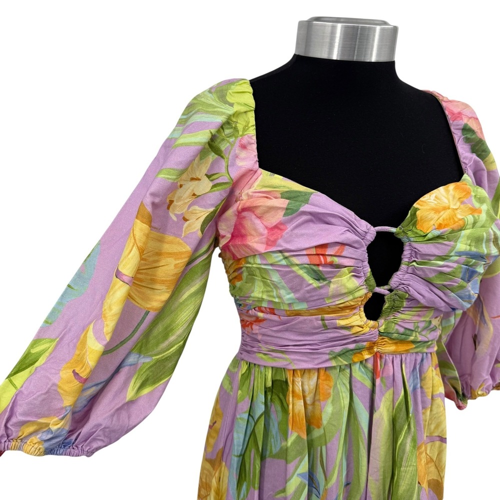 Farm Rio Oasis Tropical Lilac Purple Parrot Floral Maxi Dress Women's Small - Picture 4 of 14